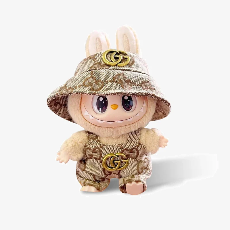 Designer Canvas Hat And Overalls Brown Labubu Outfit