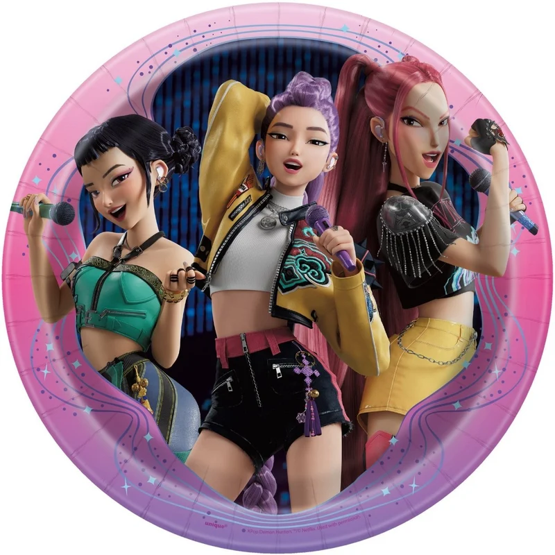 Kpop Demon Hunters Large Round Lunch Paper Plates, 9 Inches, 8 Count