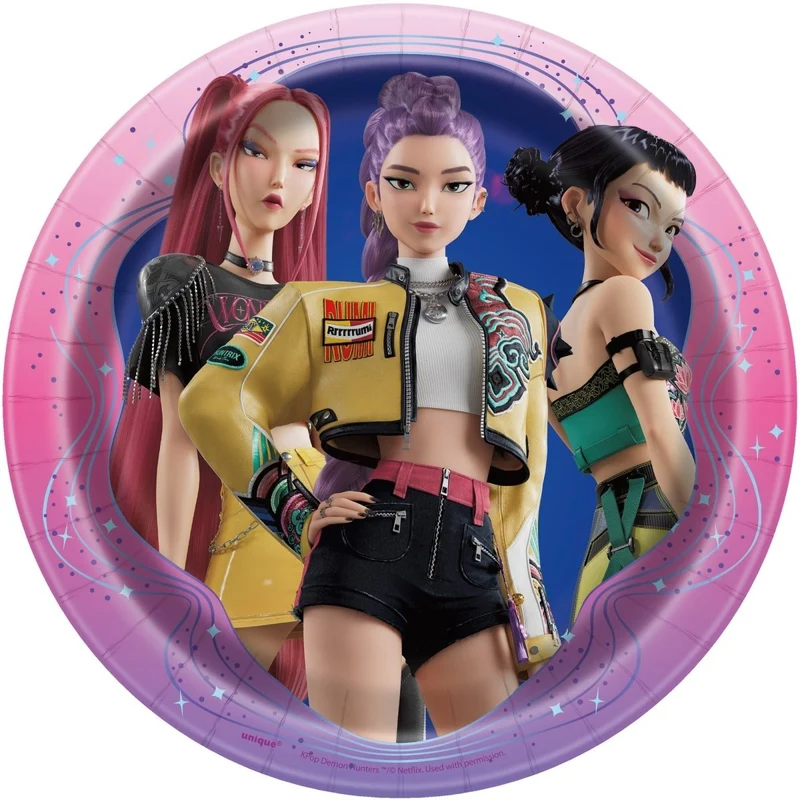 Kpop Demon Hunters Small Round Dessert Paper Plates, 7 Inches, 8 Count
