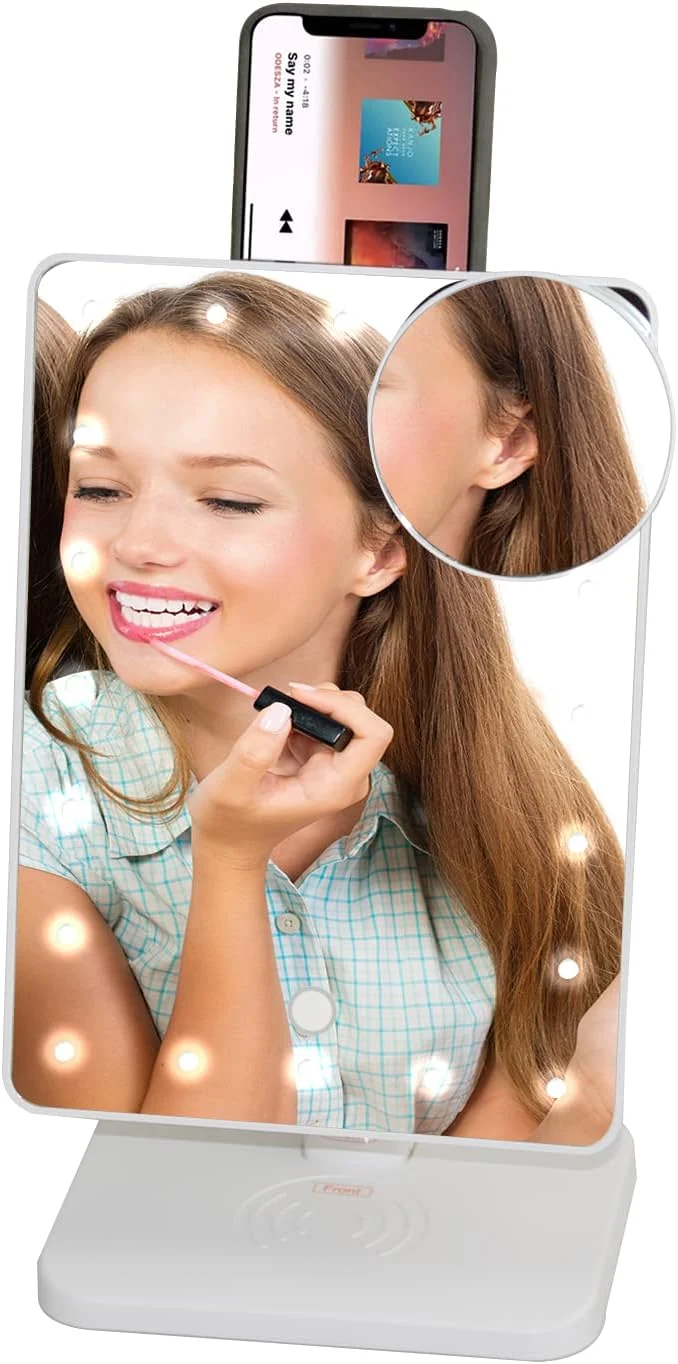 Glam Studio Vanity Mirror and Bluetooth Speaker-White