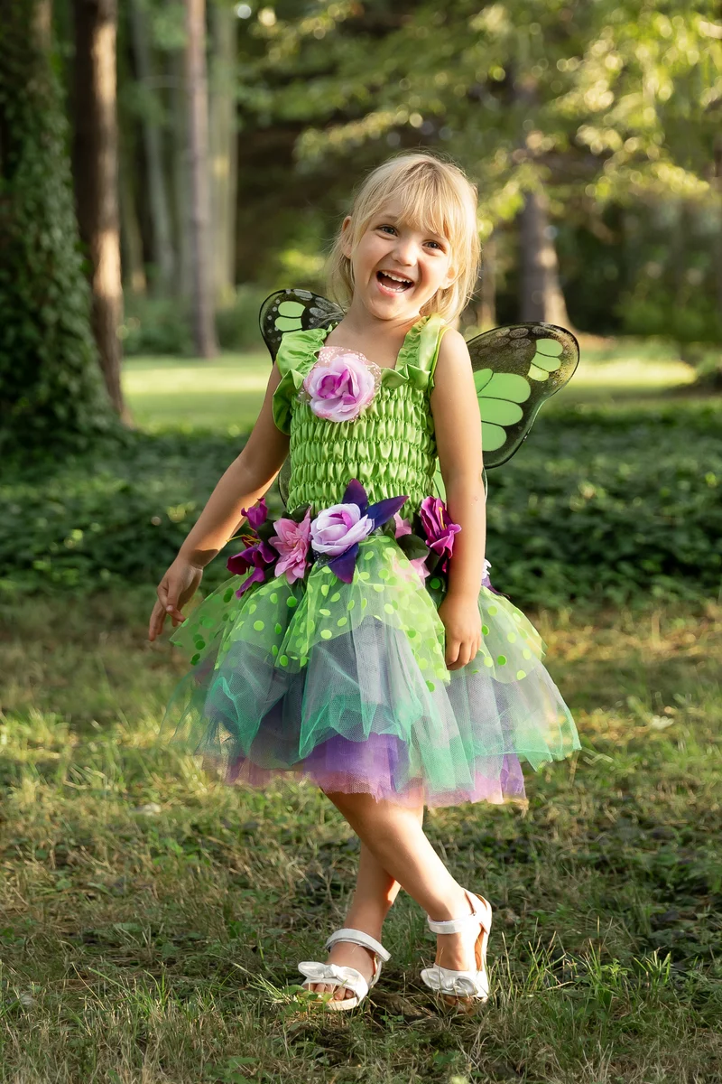 Pink Fairy Blooms Deluxe Costume Dress with Detachable Fairy Wings
