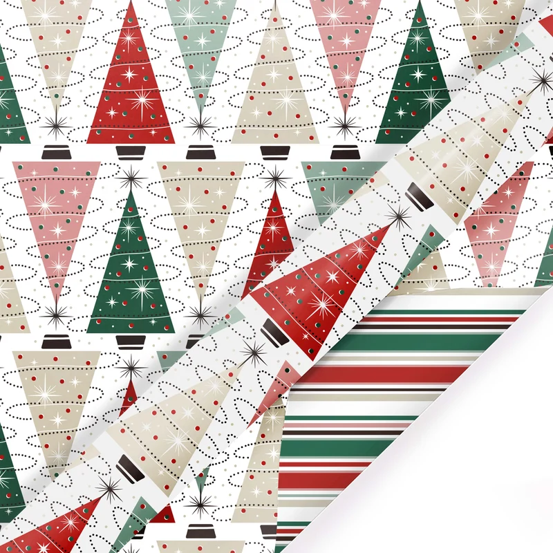 30" x 10' Wrapping Paper | Retro Trees/Retro Multicolor Striped