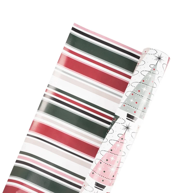 30" x 10' Wrapping Paper | Retro Trees/Retro Multicolor Striped