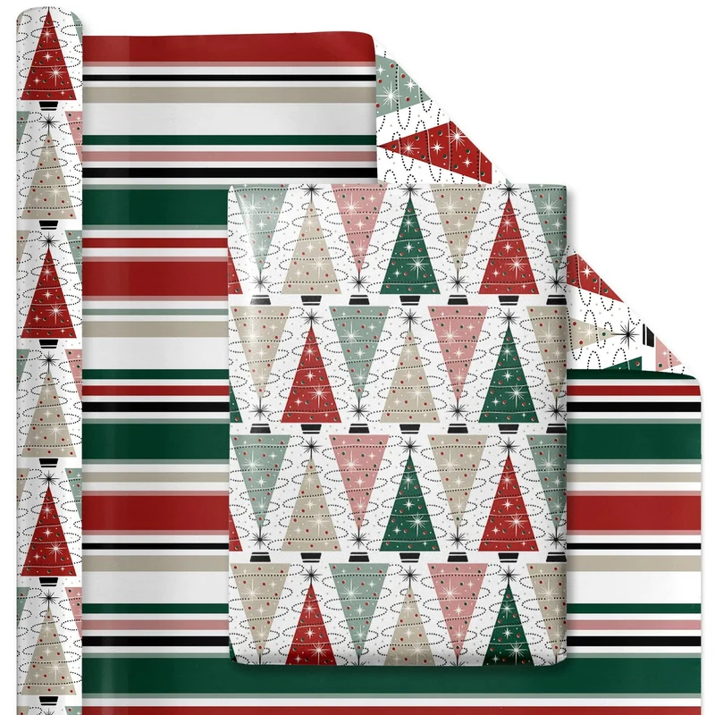 30" x 10' Wrapping Paper | Retro Trees/Retro Multicolor Striped