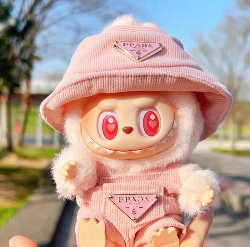 Designer Pink Hat And Overalls Labubu Outfit