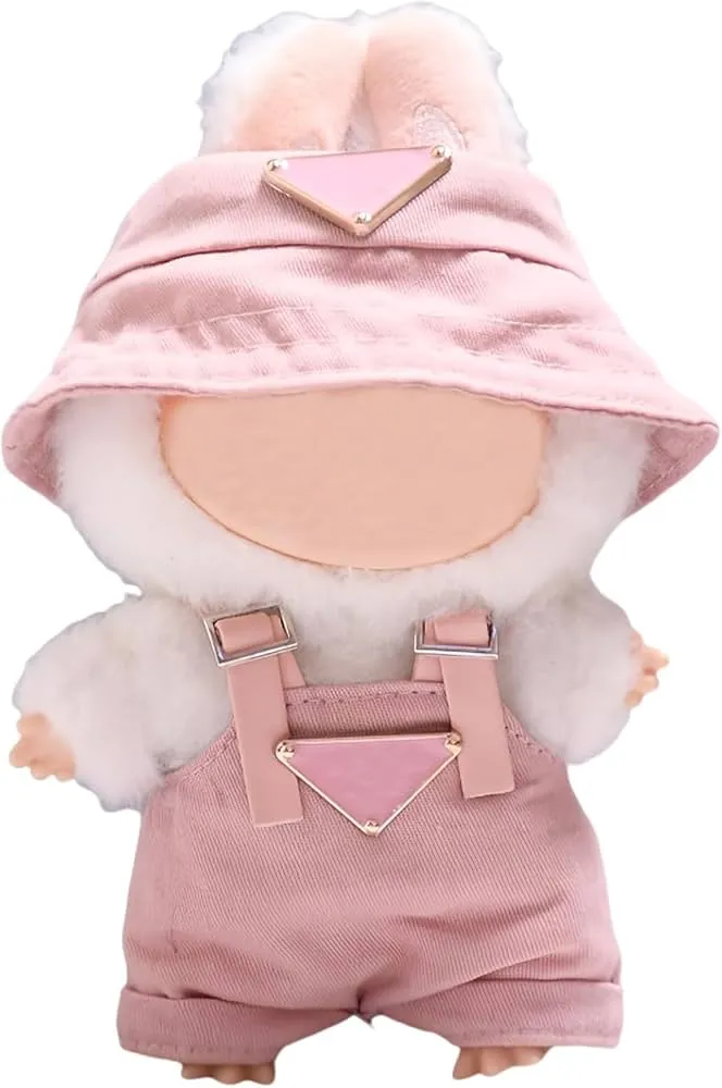 Designer Pink Hat And Overalls Labubu Outfit