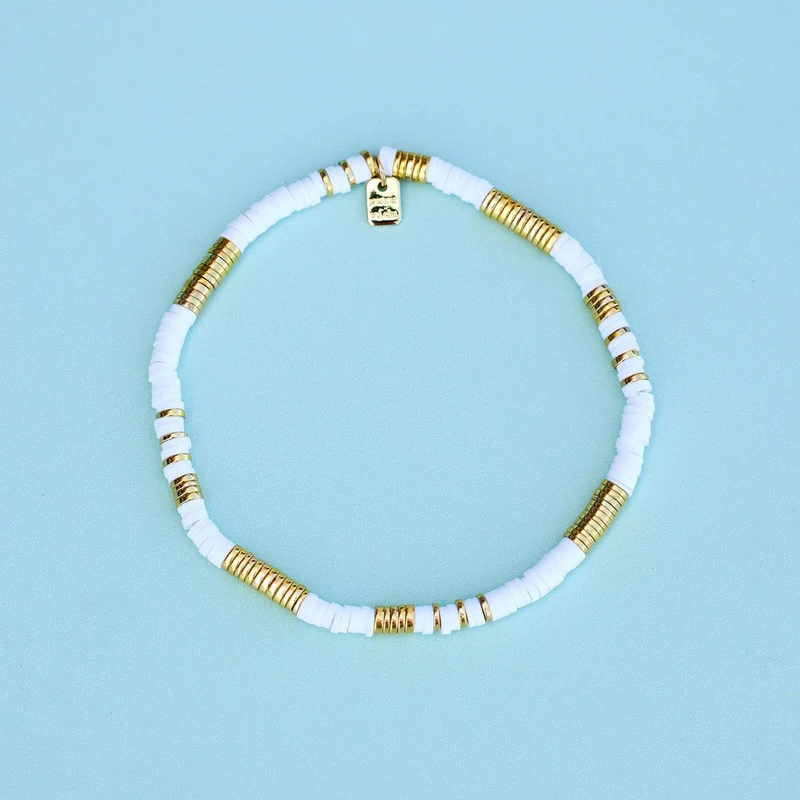 Gold and White Pisa Stretch Anklet PuraVida