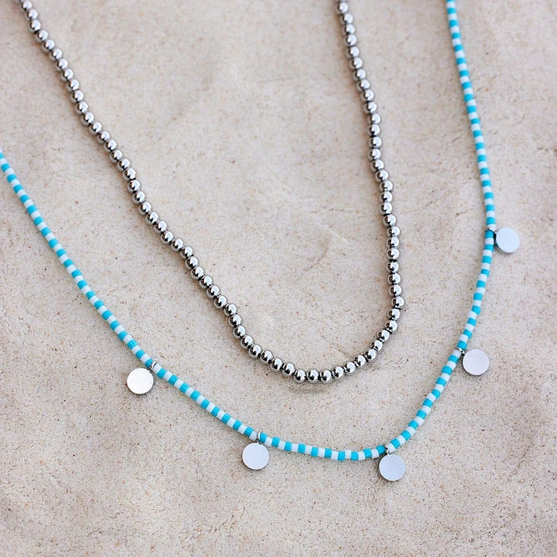 Blue & Silver Cabana Necklace Set