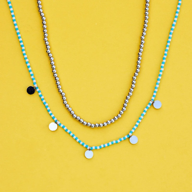 Blue & Silver Cabana Necklace Set
