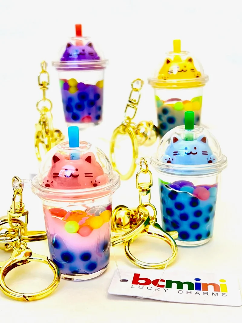 Pastel Cat Boba Keychain