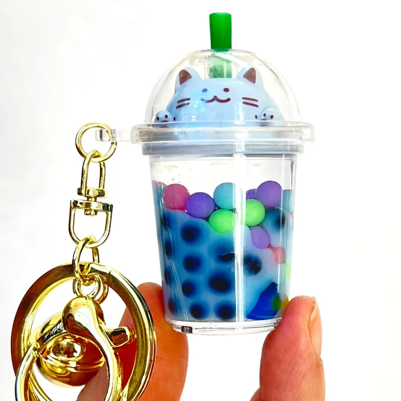 Pastel Cat Boba Keychain