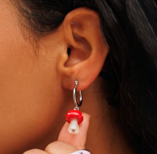 Red Mushroom Huggie Earrings
