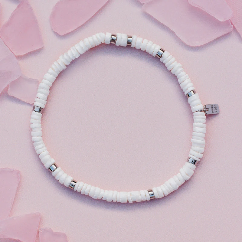 Silver and White Puka Shell Stretch Anklet PuraVida