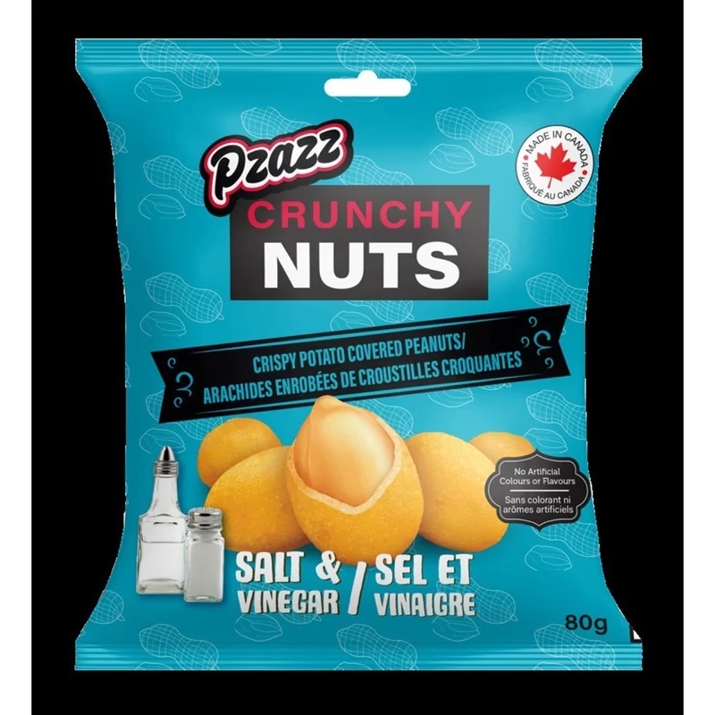 Pzazz Crunchy Nuts, Salt and Vinegar, 80 g, 1 Count