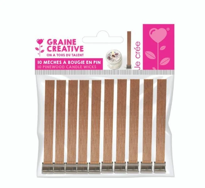 Sachet de 10 mèches bougie en pin et socle en métal - 2 cm de largeur