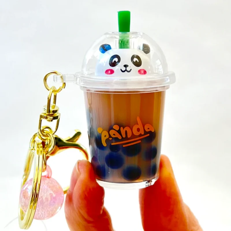 Boba Tea Panda Charm Keychain