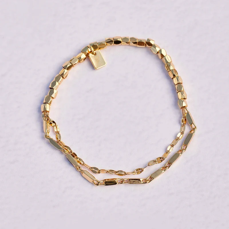 Metal Bead and Chain Stretch Gold Bracelet PuraVida