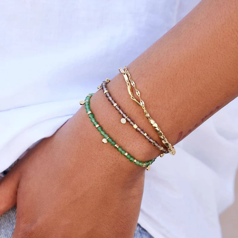 Metal Bead and Chain Stretch Gold Bracelet PuraVida