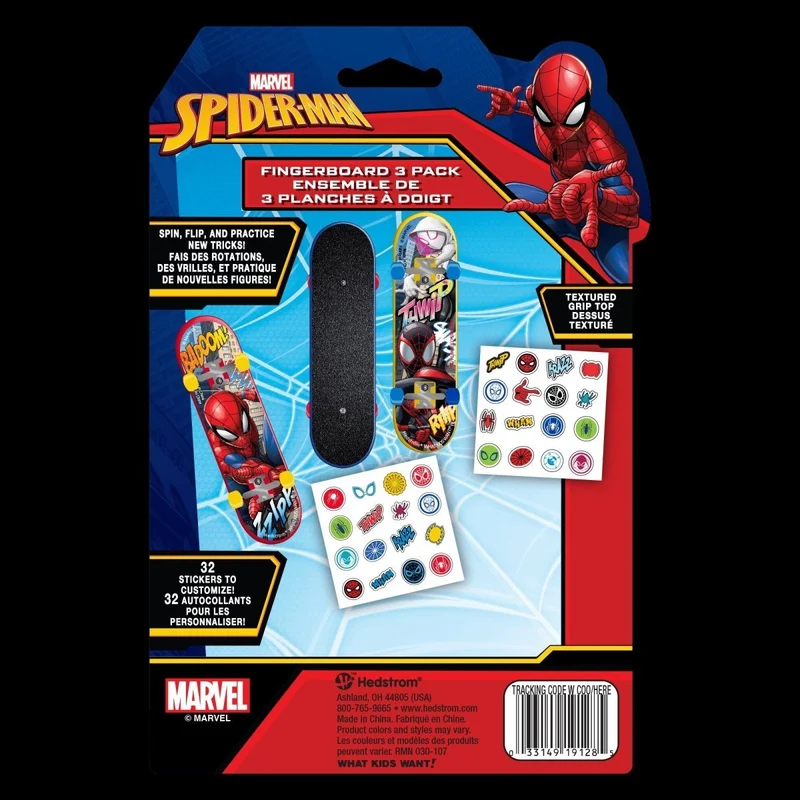 Marvel Spider-Man Fingerboards with Sticker Sheets, 5 Count