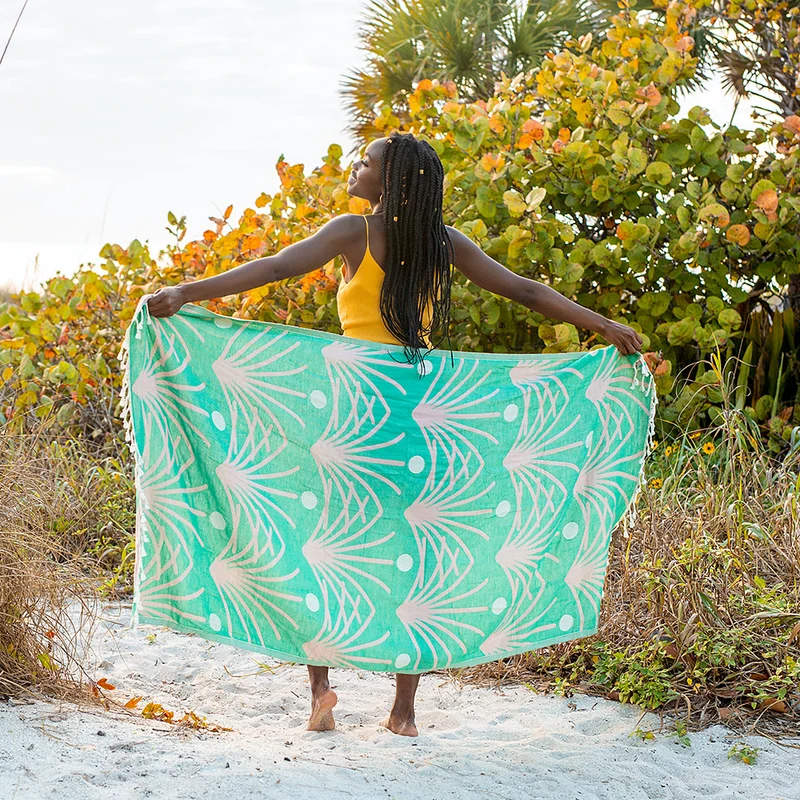 Green Retro Palm Sand Cloud Towel
