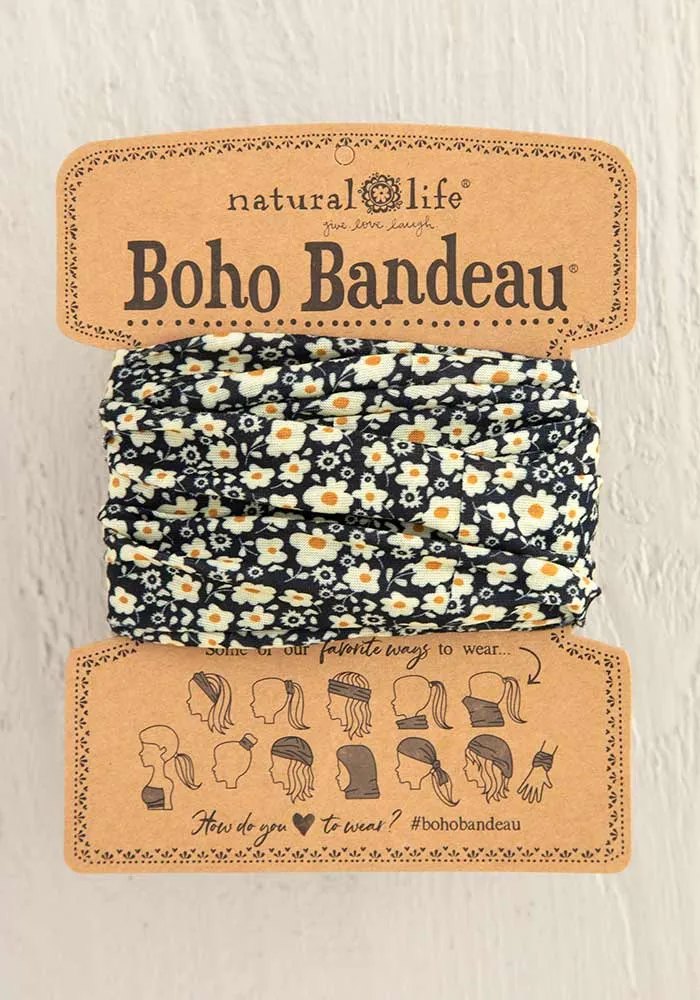 Black Cream Floral Print Boho Bandeau