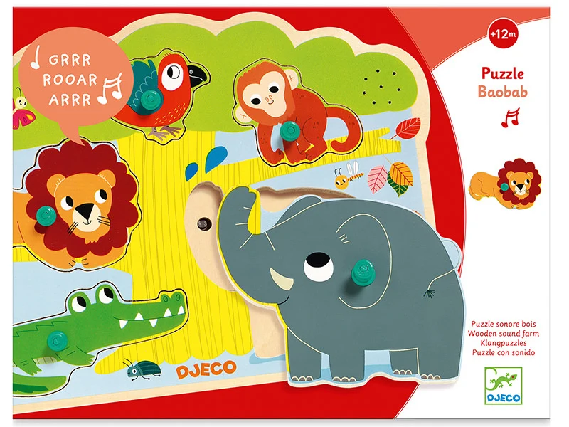 Puzzle sonore en bois - Baobab - les animaux de la savane