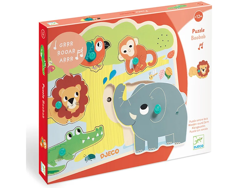 Puzzle sonore en bois - Baobab - les animaux de la savane