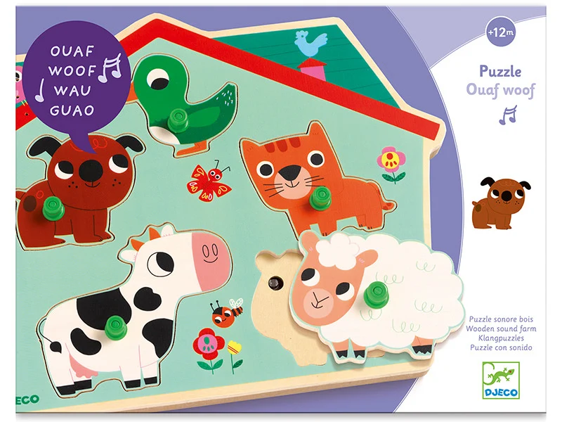 Puzzle sonore en bois - Ouaf woof - les animaux familiers
