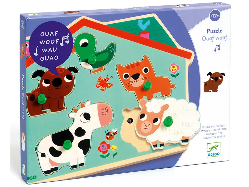 Puzzle sonore en bois - Ouaf woof - les animaux familiers