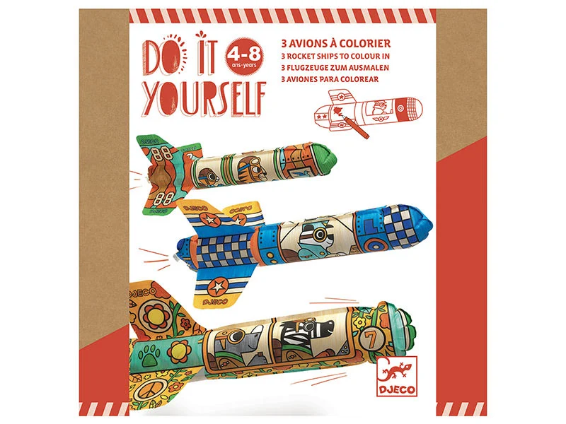 Coffret DIY -3 ballons en forme d'avions à colorier - Dans le ciel