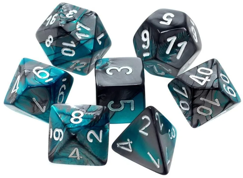 Gemini 6: Poly Steel Teal/White (7) Dice