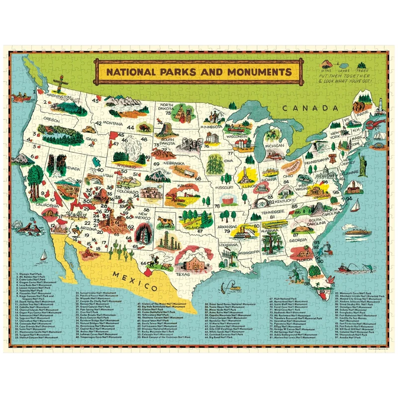 National Parks Map 1000 Pc Puzzle