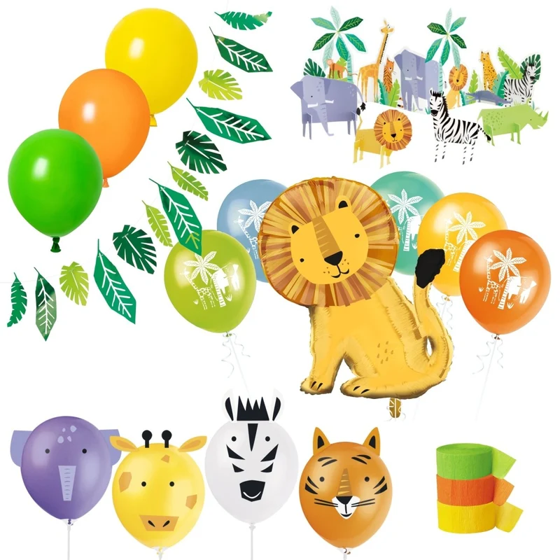 Safari Animal Basic Decoration 1st Birthday Party Supplies Kit