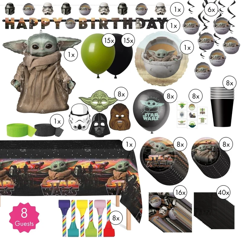 Star Wars The Mandalorian Grogu Ultimate Birthday Party Supplies Kit, 8 Guests