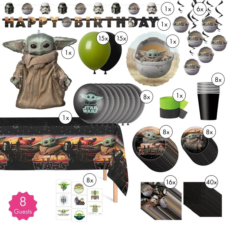 Star Wars The Mandalorian Grogu Standard Birthday Party Supplies Kit, 8 Guests