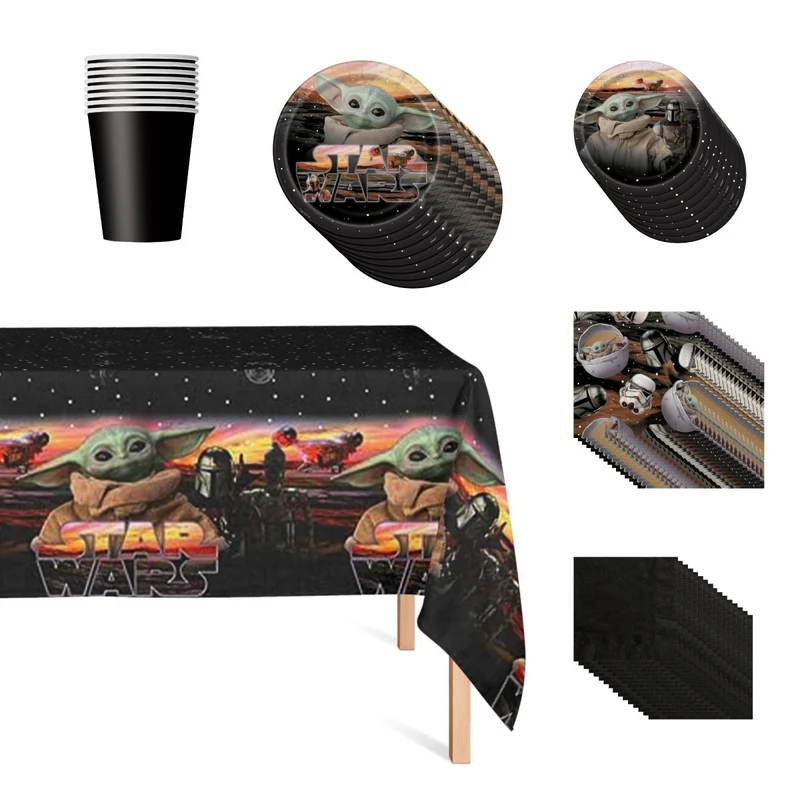 Star Wars The Mandalorian Grogu Basic Tableware Birthday Party Supplies Kit, 8 Guests