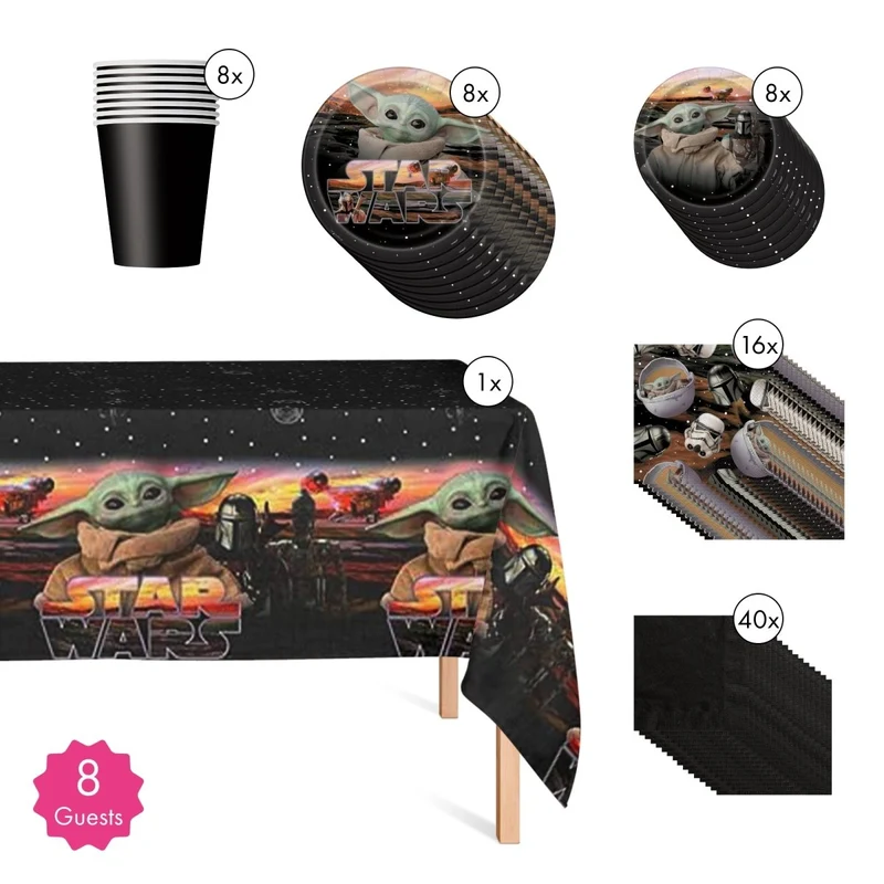 Star Wars The Mandalorian Grogu Basic Tableware Birthday Party Supplies Kit, 8 Guests