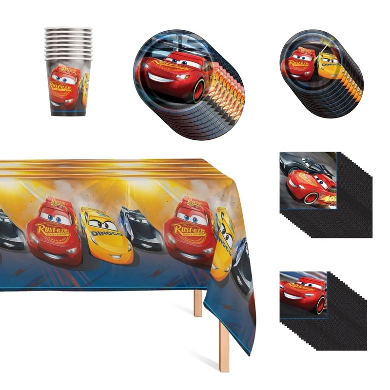 Cars Basic Tableware Birthday Party Supplies Kit, 8 Guests