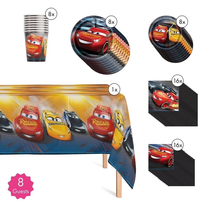 Cars Basic Tableware Birthday Party Supplies Kit, 8 Guests