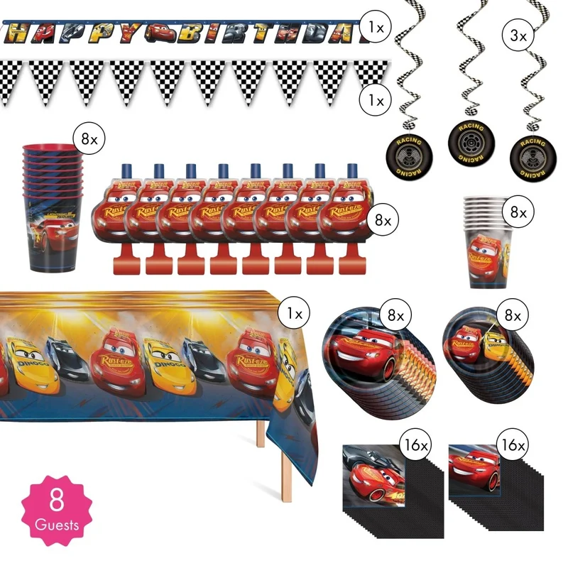 Cars Standard Birthday Party Supplies Kit, 8 Guests