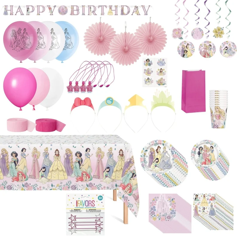 Disney Princesses Ultimate Birthday Party Supplies Kit, 8 Guests