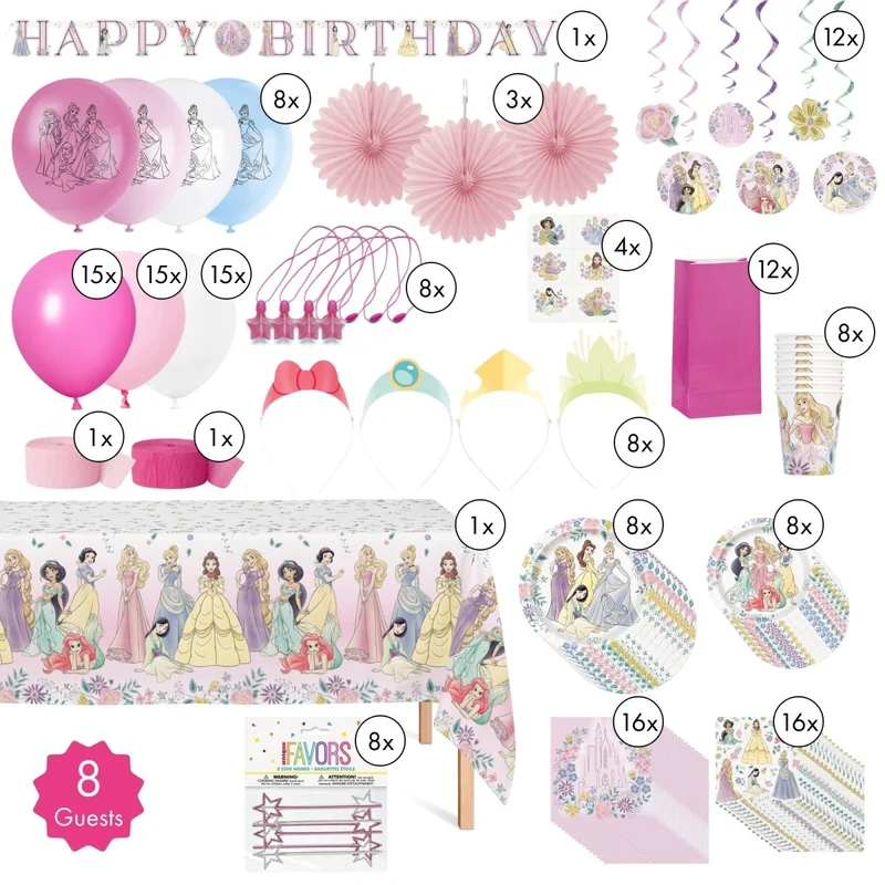Disney Princesses Ultimate Birthday Party Supplies Kit, 8 Guests
