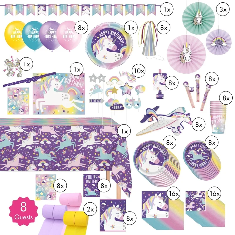 Unicorn Galaxy Ultimate Birthday Party Supplies Kit, 8 Guests