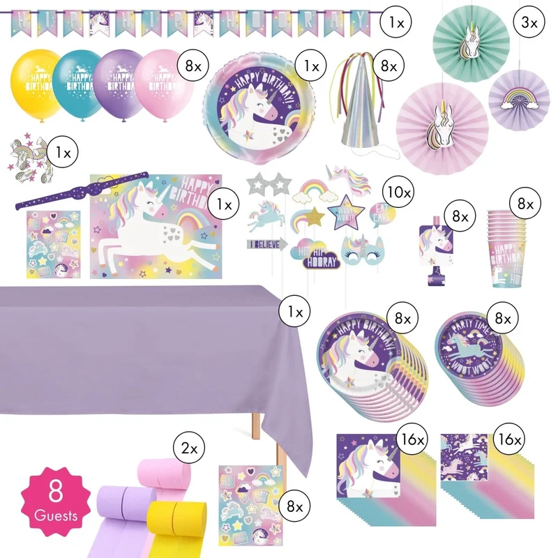 Unicorn Galaxy Standard Birthday Party Supplies Kit, 8 Guests