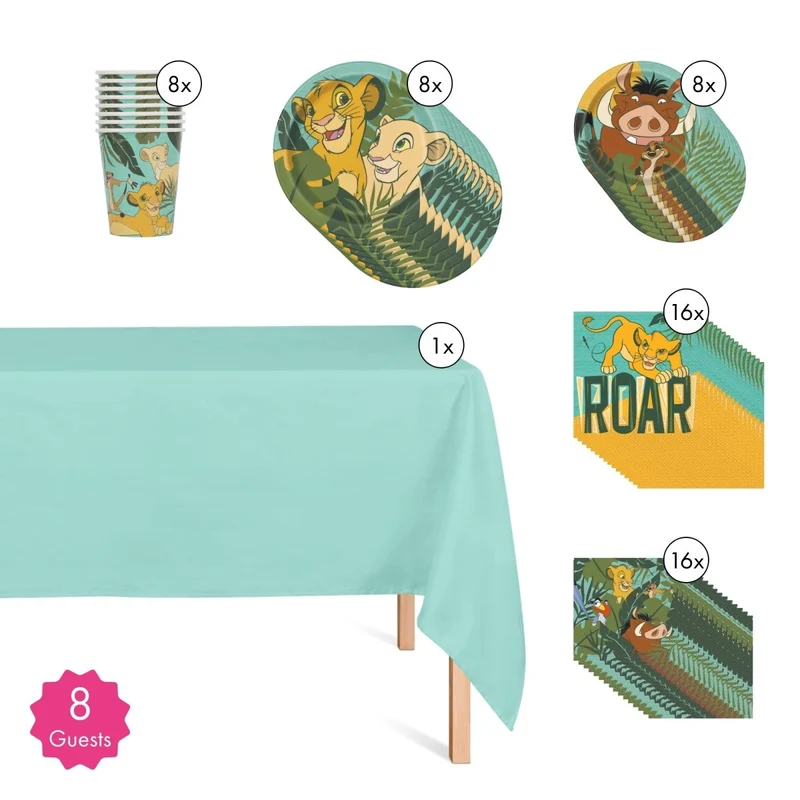 Disney Lion King Basic Tableware Birthday Party Supplies Kit, 8 Guests