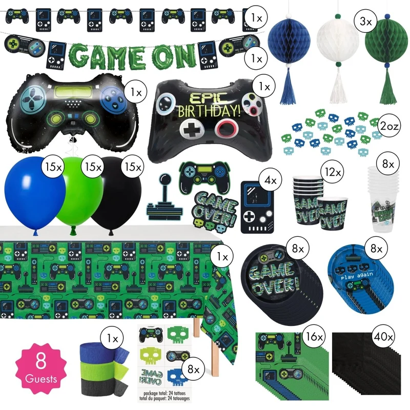 Gamer Ultimate Birthday Party Supplies Kit, 8 Guests