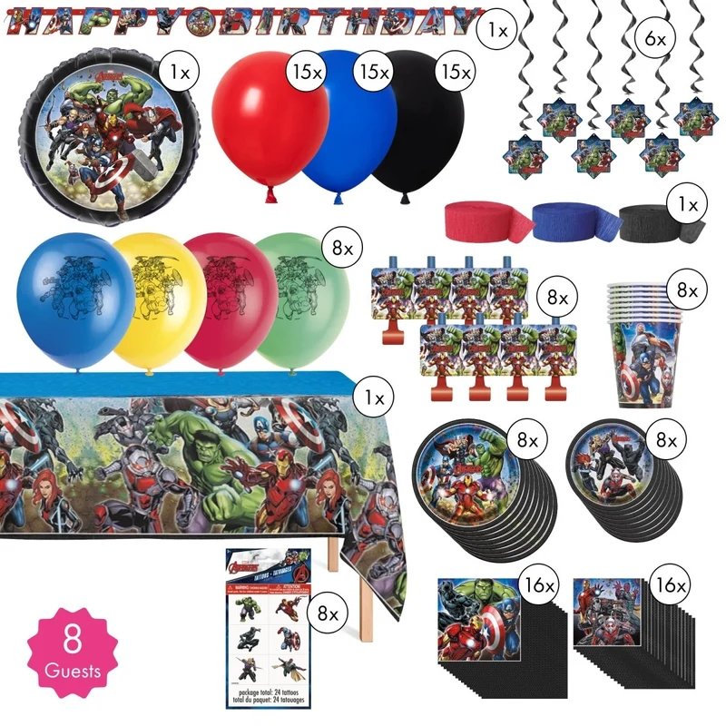 Marvel Avengers Standard Birthday Party Supplies Kit, 8 Guests