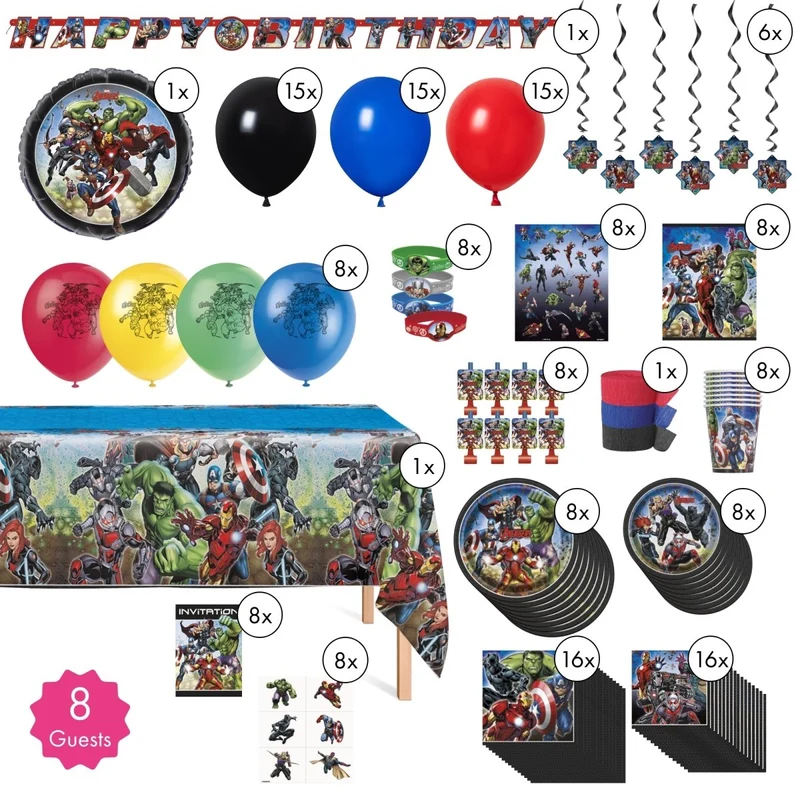 Marvel Avengers Ultimate Birthday Party Supplies Kit, 8 Guests