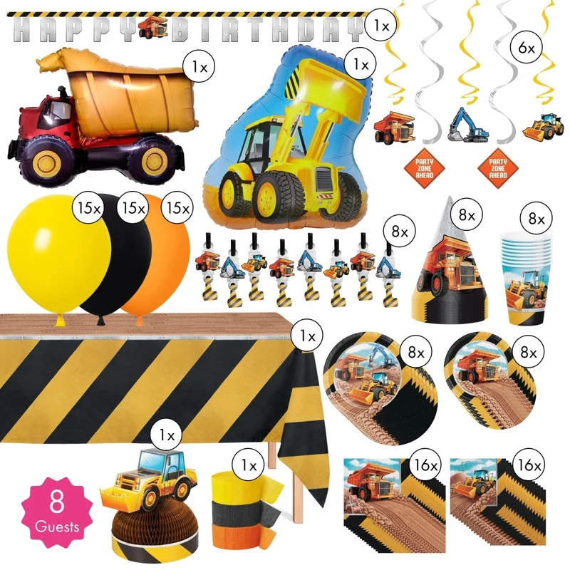 Big Dig Construction Ultimate Birthday Party Supplies Kit, 8 Guests