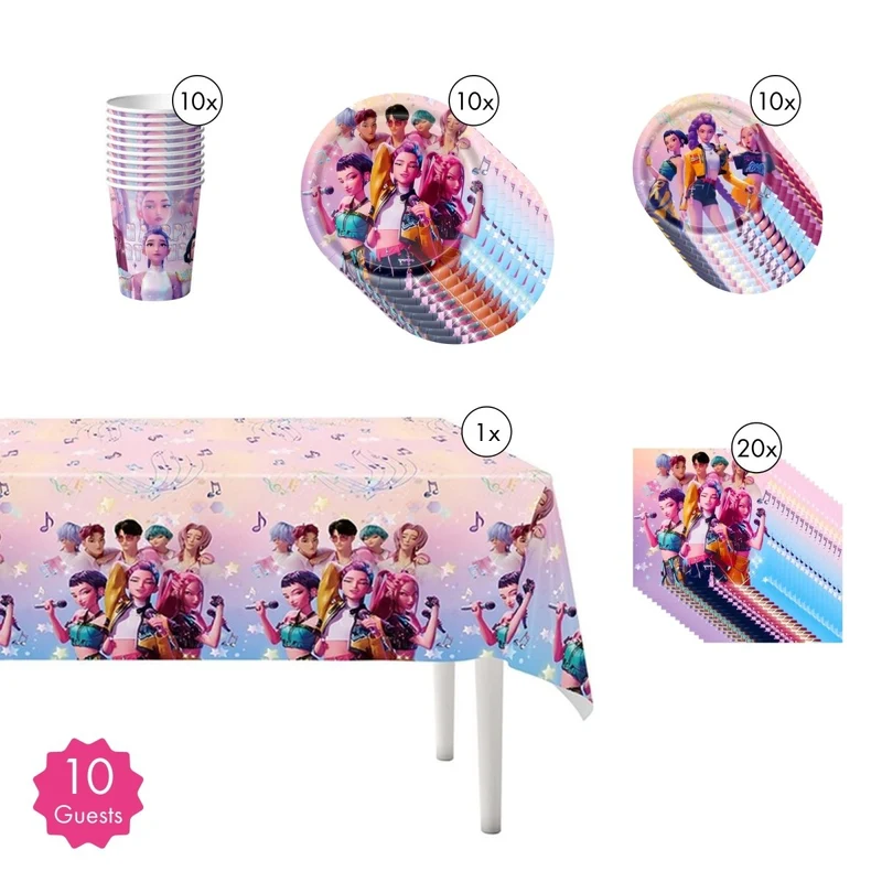 Kpop Basic Tableware Birthday Party Supplies Kit, 10 Guests